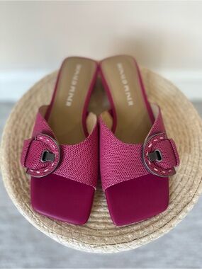 Donald Pliner Track Pink Leather Slide Sandals Buckle Italy Women’s 5